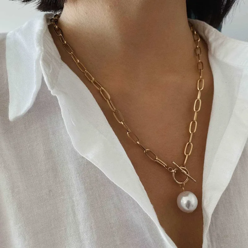 Pearl & Goldtone Toggle Pendant Necklace made by Zulily