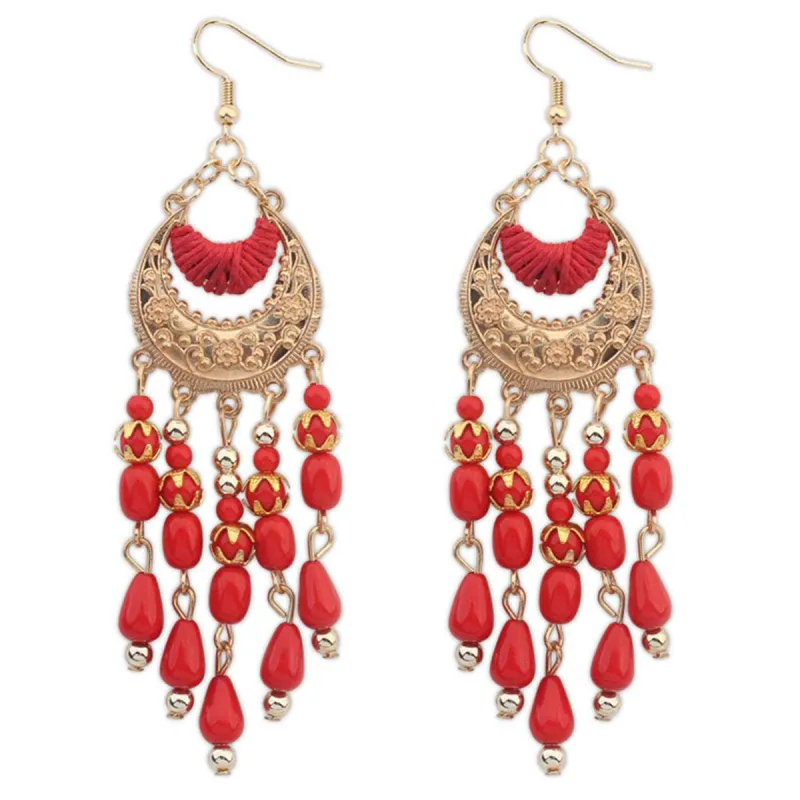 Red Resin & Polyster Goldtone Tassel Drop Earrings made by Zulily