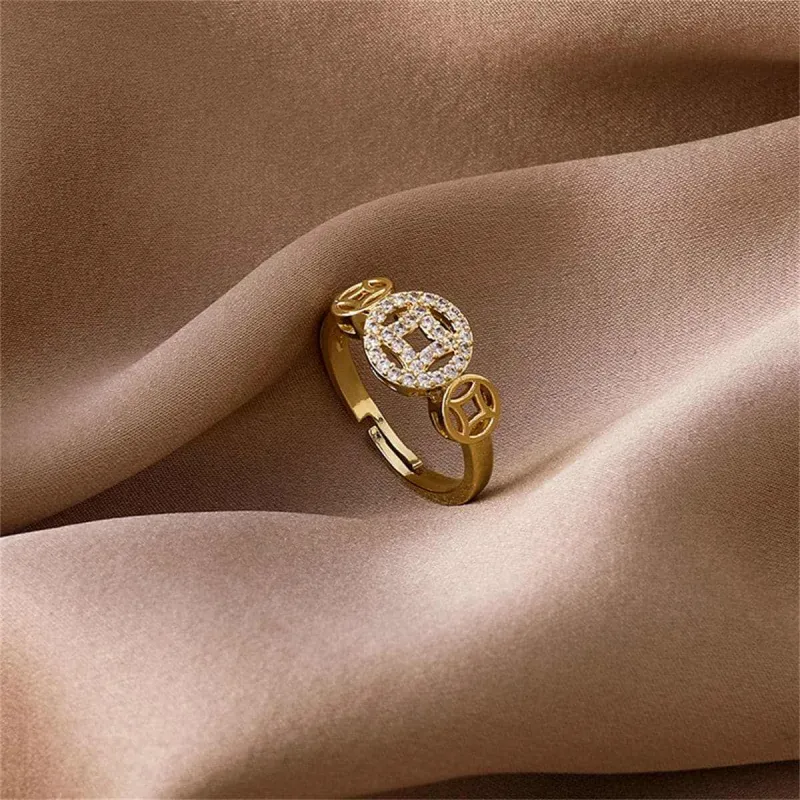 Cubic Zirconia & Goldtone Coin Adjustable Ring made by Zulily