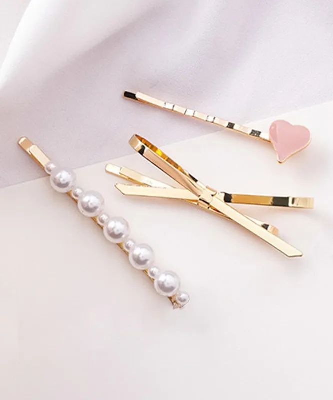 Pearl & Enamel Goldtone Heart Bow Hair Clip Set made by Zulily