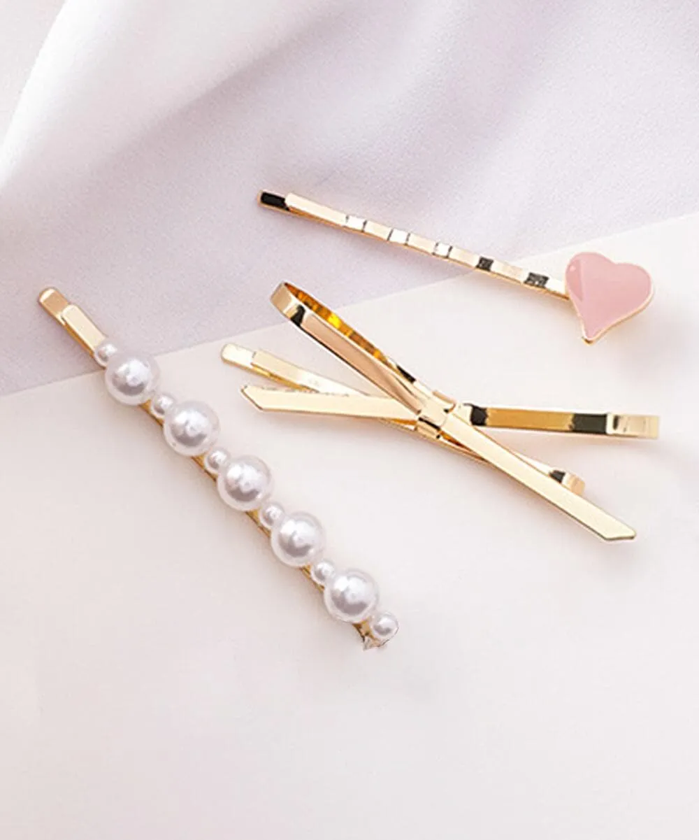 Pearl & Enamel Goldtone Heart Bow Hair Clip Set sold by Zulily