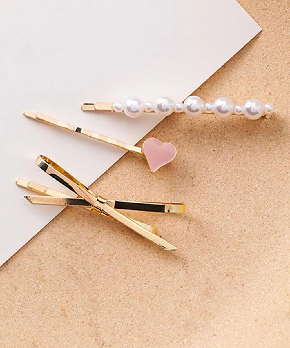 Pearl & Enamel Goldtone Heart Bow Hair Clip Set sold by Zulily product image thumbnail 2