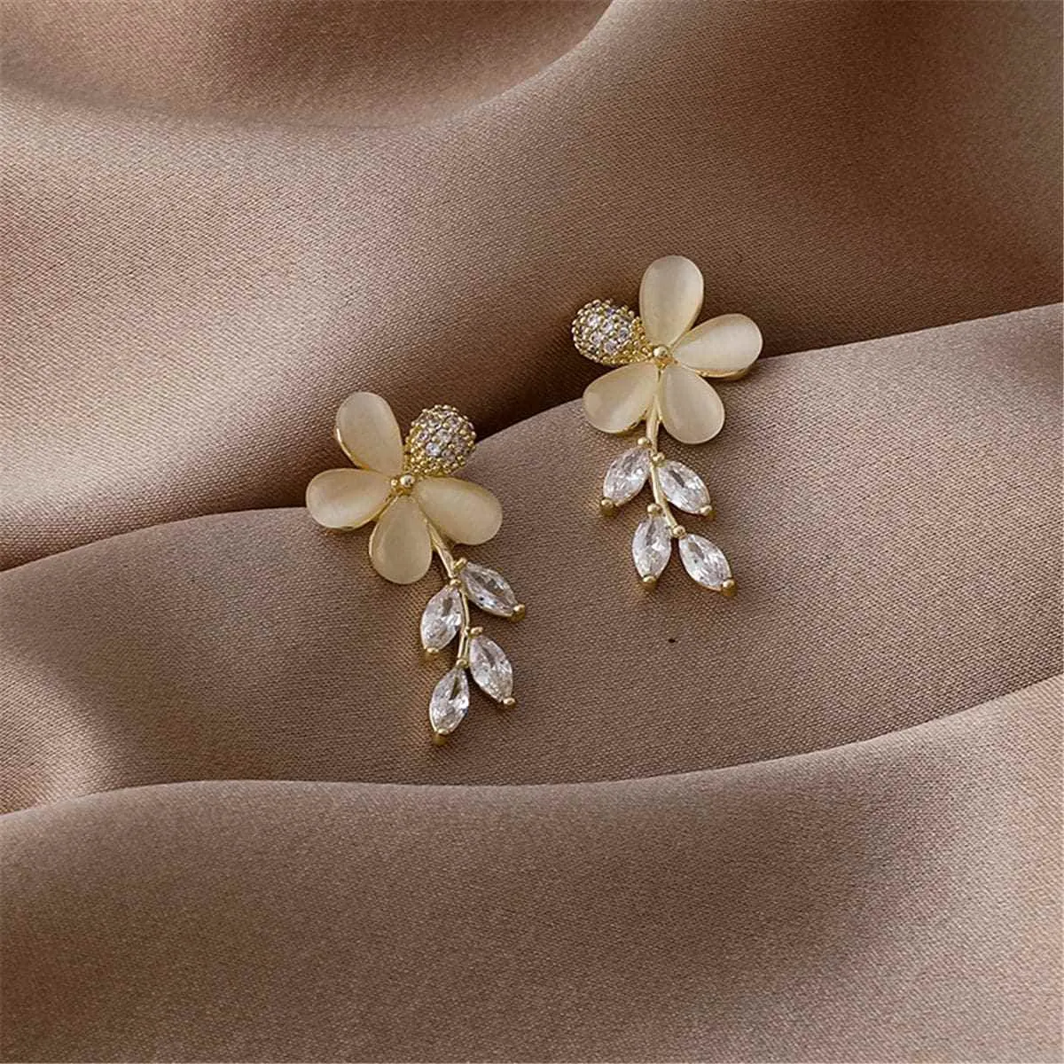 Crystal & Cat's Eye Floral Drop Earrings sold by Zulily product image thumbnail 2
