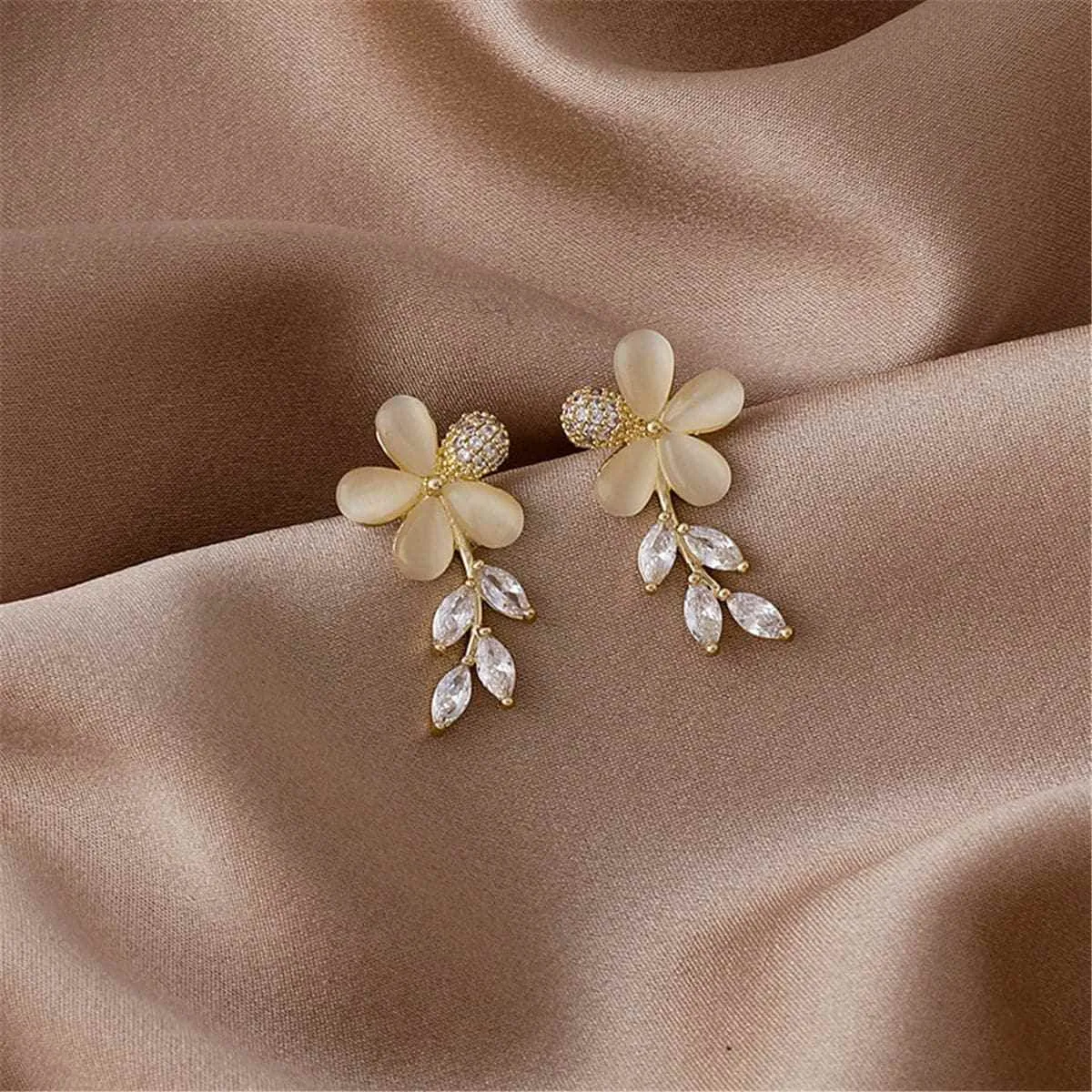 Crystal & Cat's Eye Floral Drop Earrings sold by Zulily