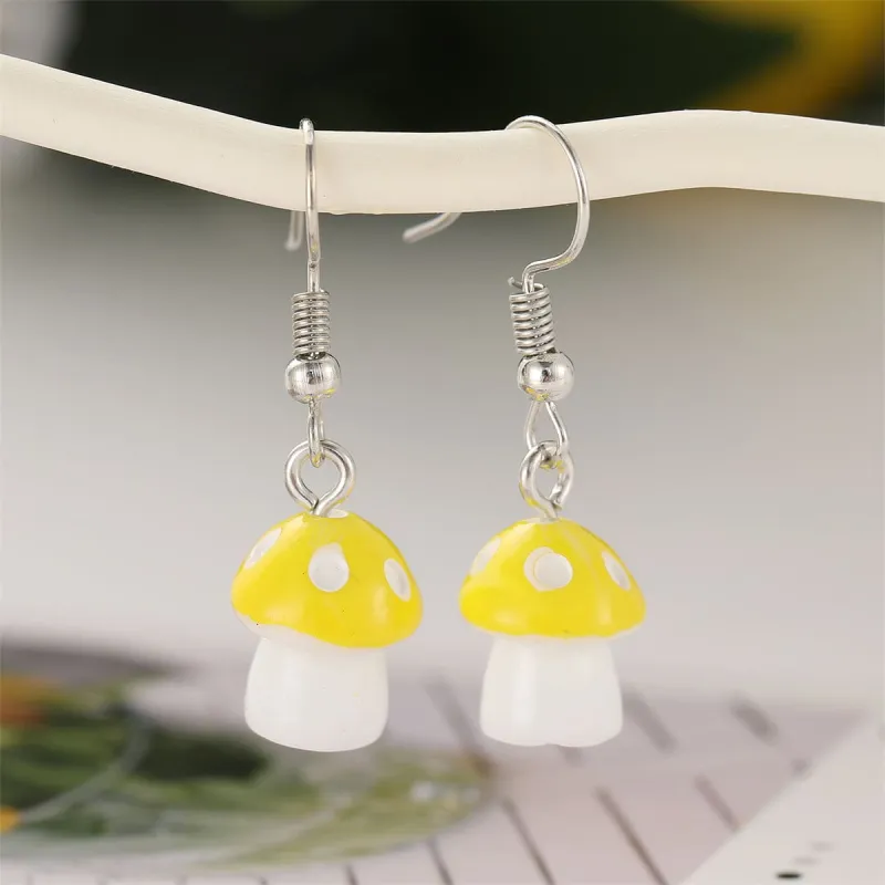 Yellow Resin & Silvertone Dot Mushroom Drop Earrings made by Zulily