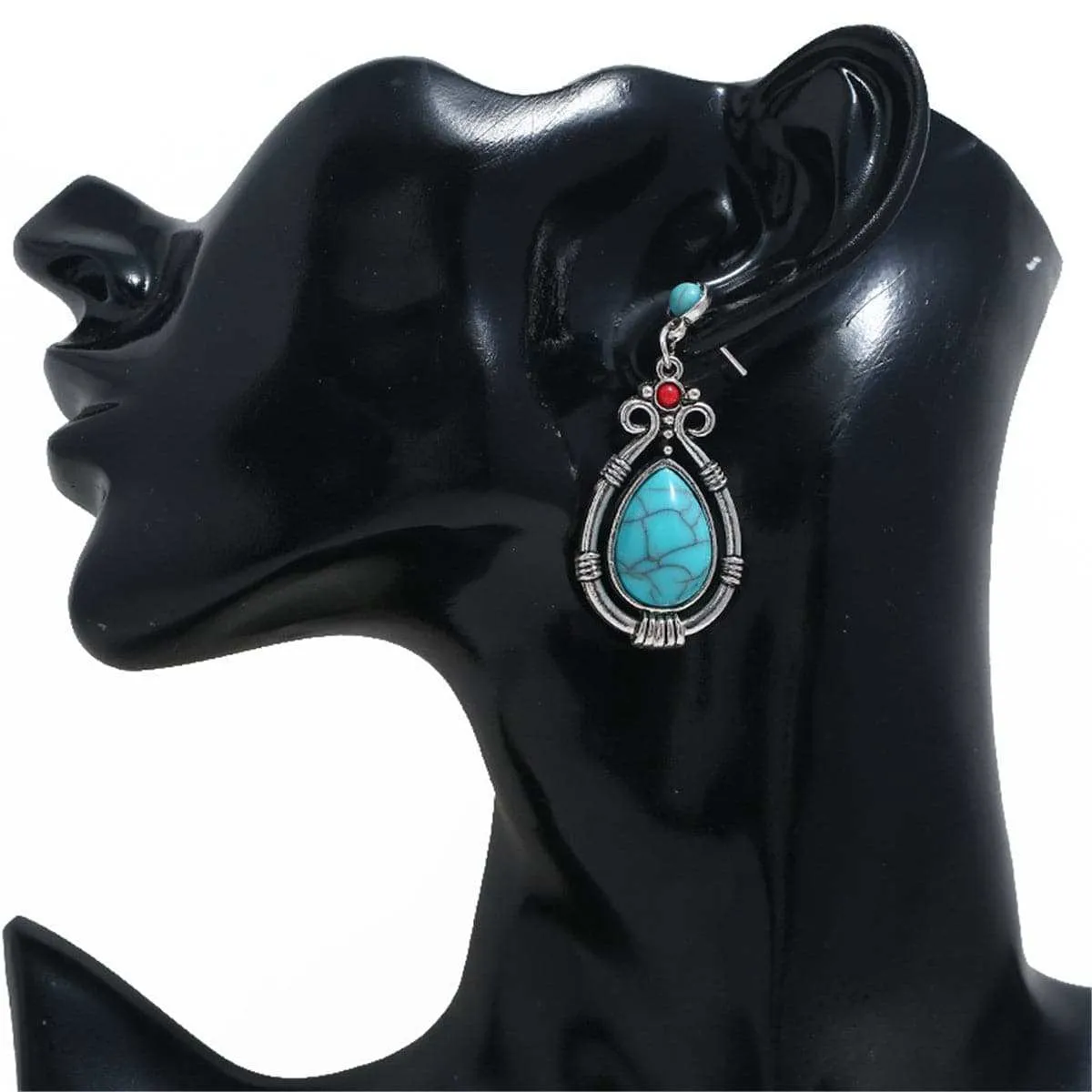 Turquoise & Silvertone Teardrop Earrings sold by Zulily product image thumbnail 3
