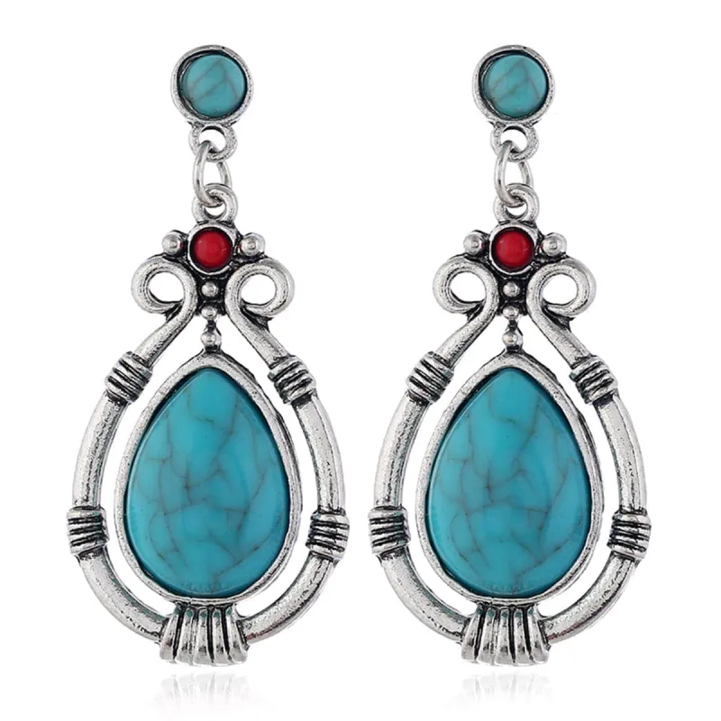 Turquoise & Silvertone Teardrop Earrings made by Zulily