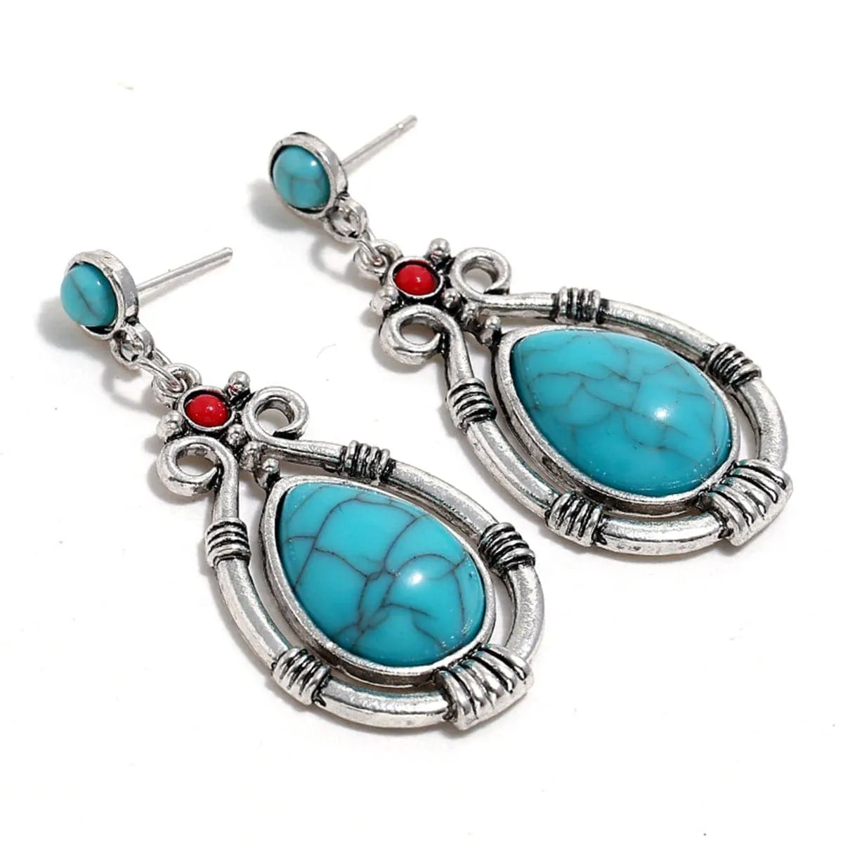 Turquoise & Silvertone Teardrop Earrings sold by Zulily product image thumbnail 2