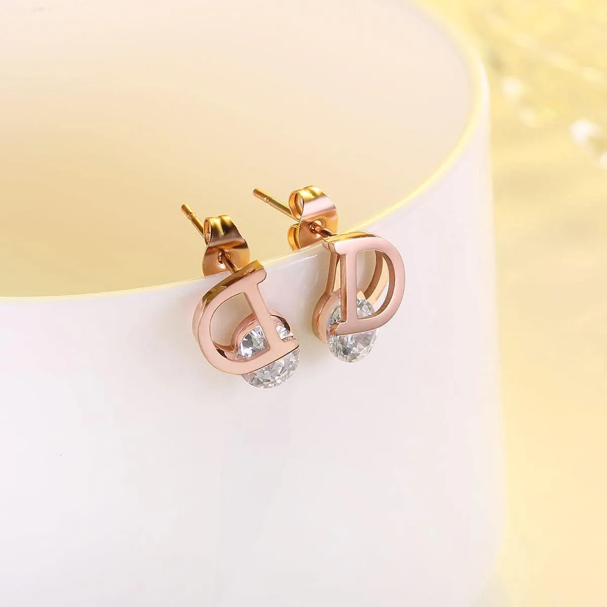 Crystal & Rose Goldtone 'D' Stud Earrings sold by Zulily product image thumbnail 2