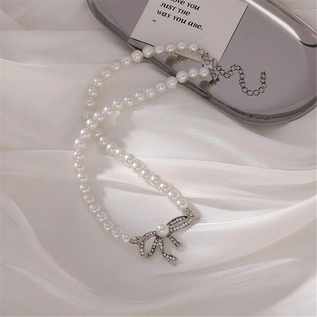 Cubic Zirconia & Pearl Beaded Bow Pendant Necklace sold by Zulily product image thumbnail 2