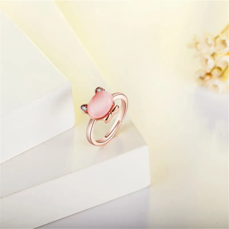 Pink Crystal & Cubic Zirconia Kitty Ring made by Zulily