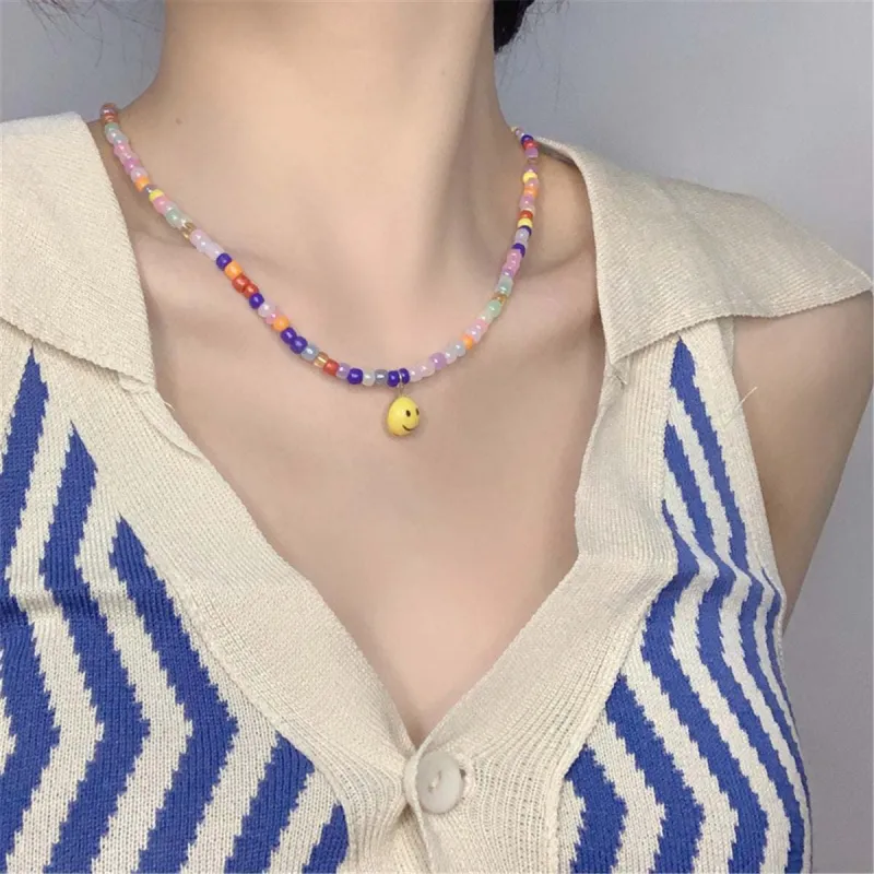 Colored Acrylic Bead & Goldtone Smiley Necklace made by Zulily