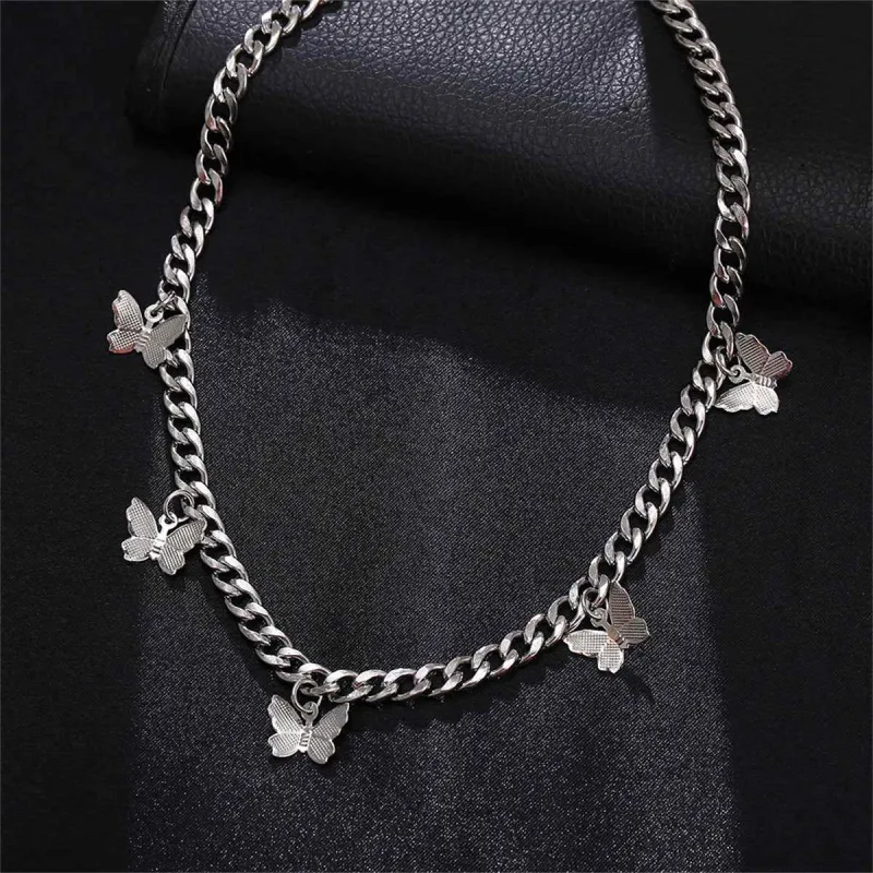 Silvertone Curb Chain Butterfly Station Choker Necklace made by Zulily