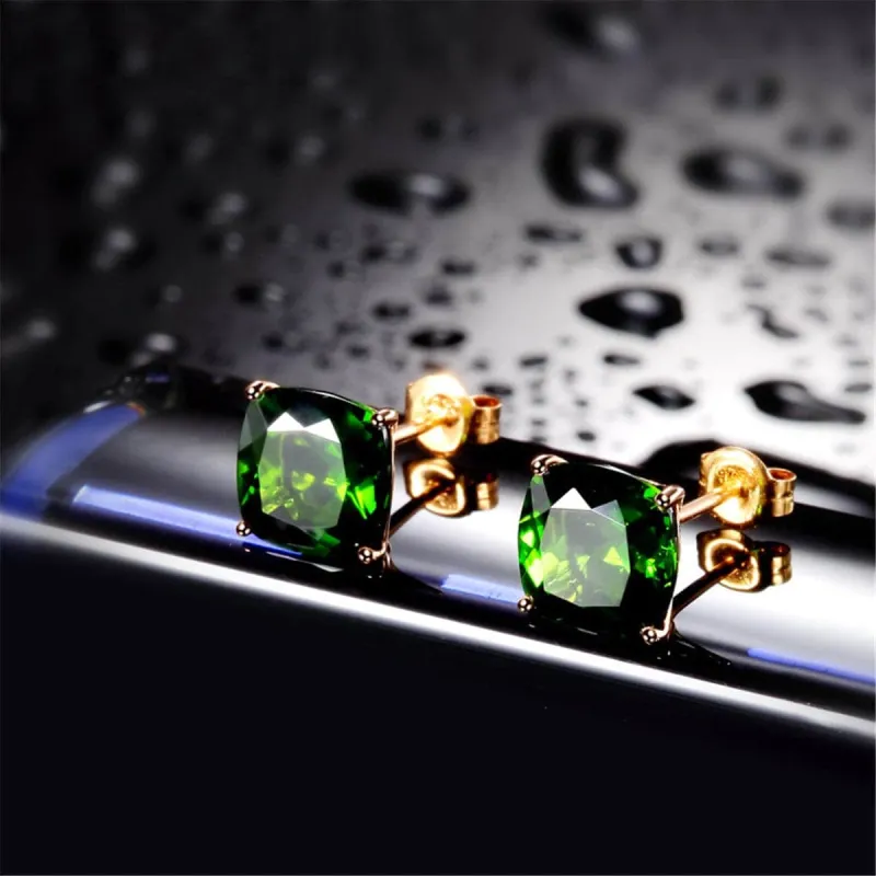Green Crystal & Rose Goldtone Square Stud Earrings made by Zulily