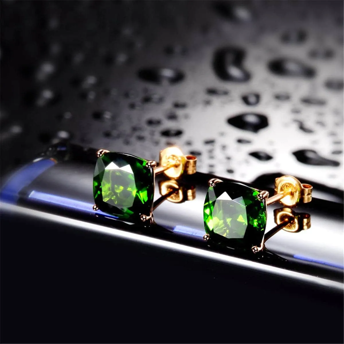 Green Crystal & Rose Goldtone Square Stud Earrings sold by Zulily