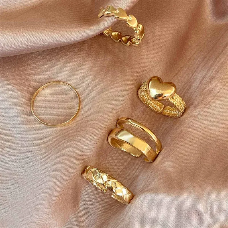 Goldtone Heart Textured Chevron Open Ring Set made by Zulily