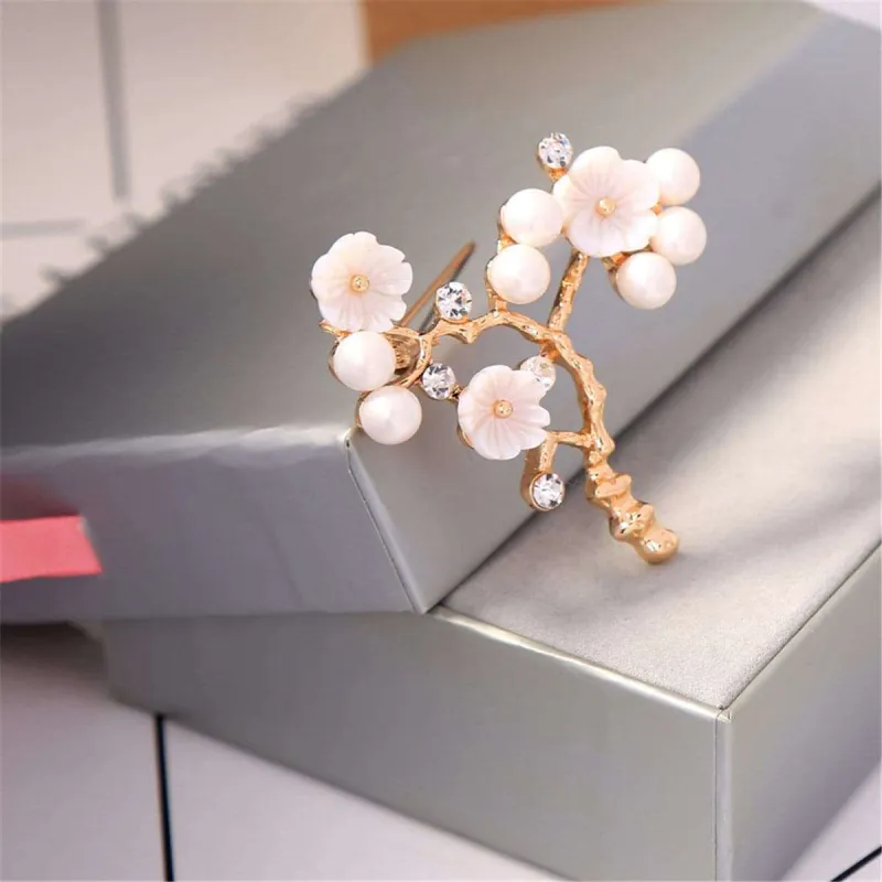 Pearl & Cubic Zirconia Shell Goldtone Flower Brooch made by Zulily