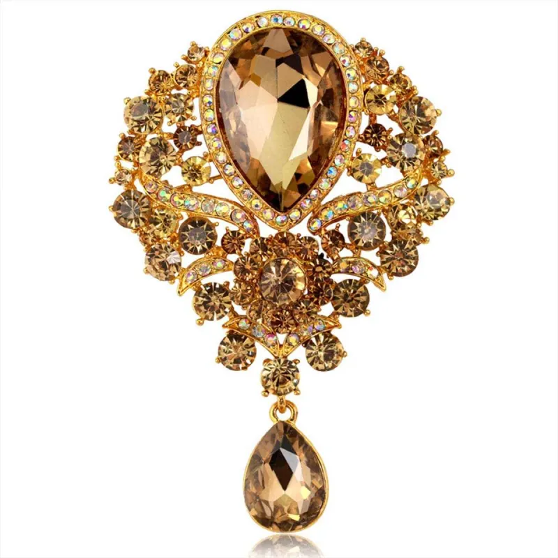 Champagne Crystal & Cubic Zirconia Goldtone Botany Brooch made by Zulily
