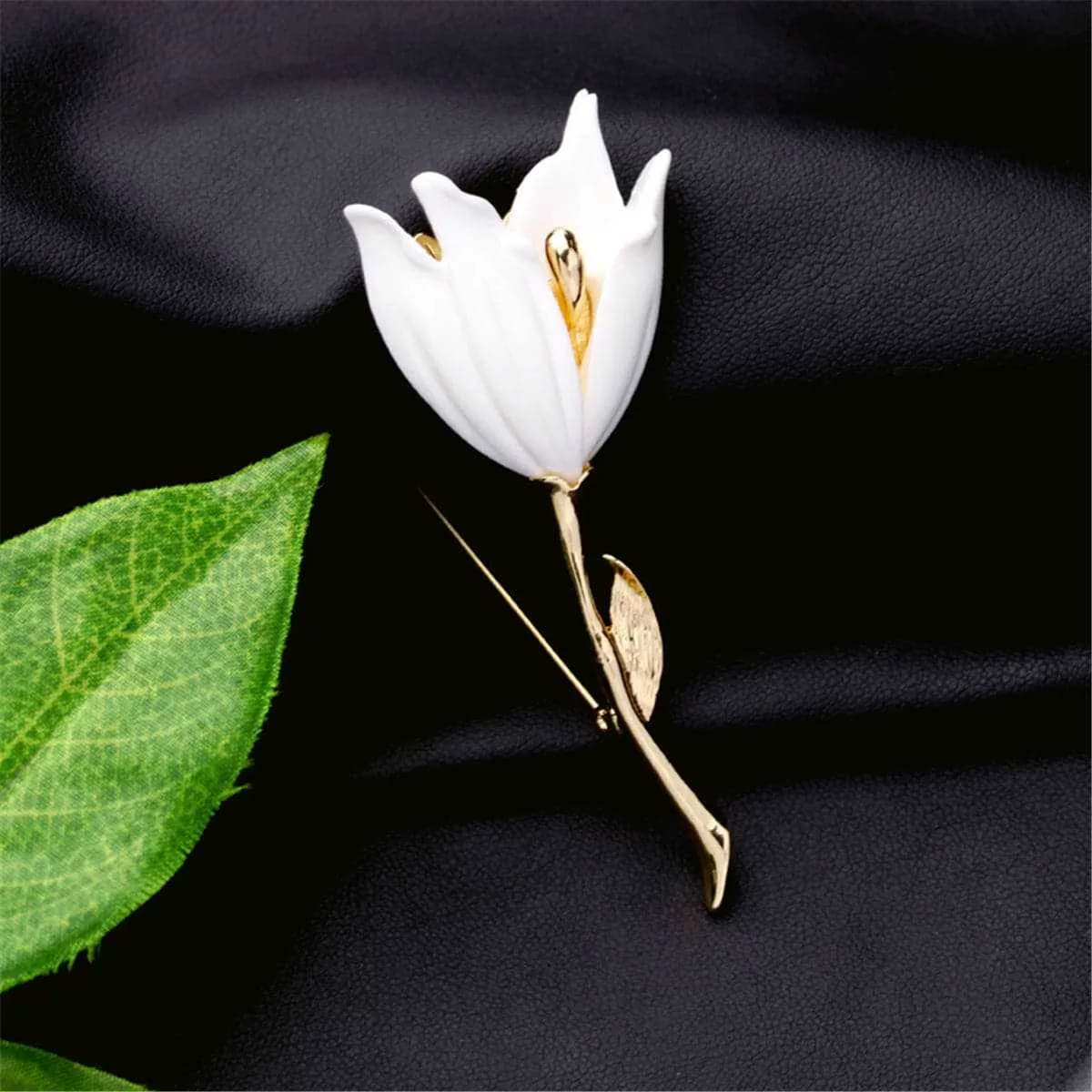 White Resin & Goldtone Lily Brooch sold by Zulily product image thumbnail 2