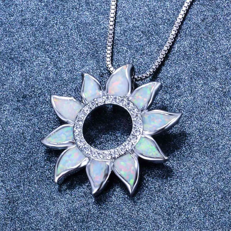 Opal & Cubic Zirconia Open Sunflower Pendant Necklace made by Zulily