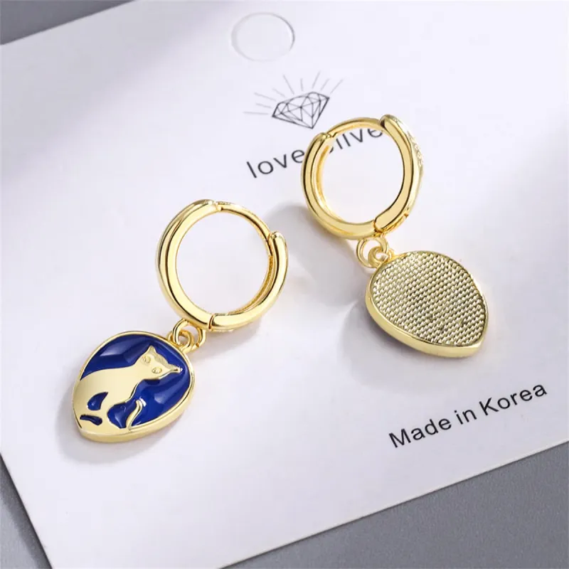Blue Enamel & Goldtone Cat Drop Earrings made by Zulily