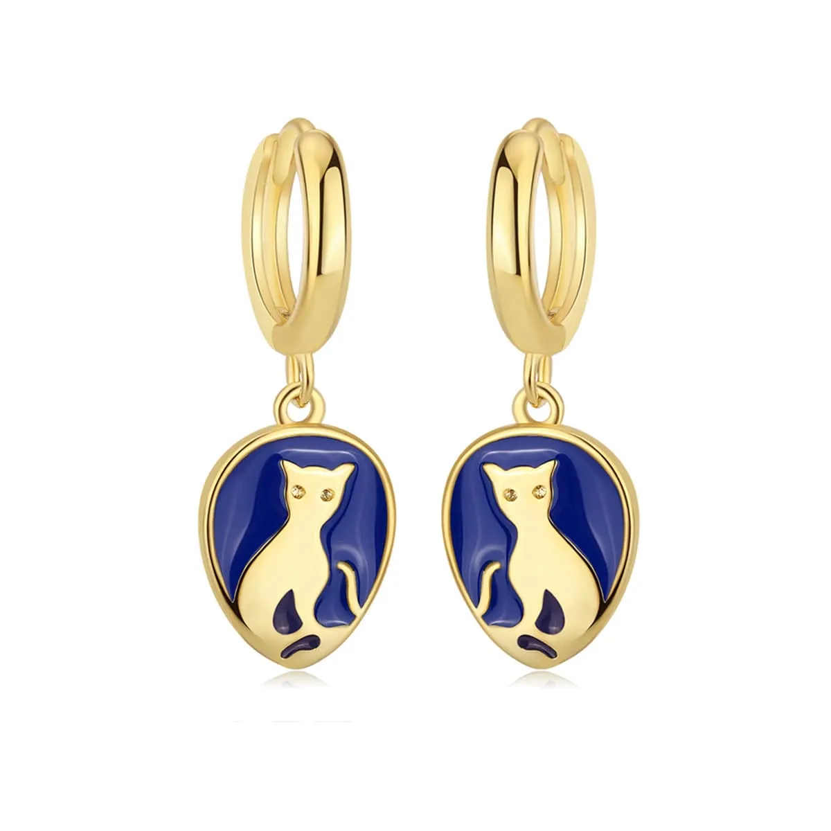 Blue Enamel & Goldtone Cat Drop Earrings sold by Zulily product image thumbnail 2