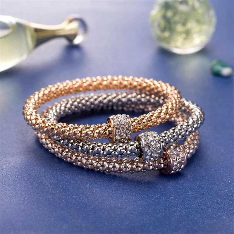 Cubic Zirconia & Tri-Tone Hollow Convex Bracelet Set made by Zulily