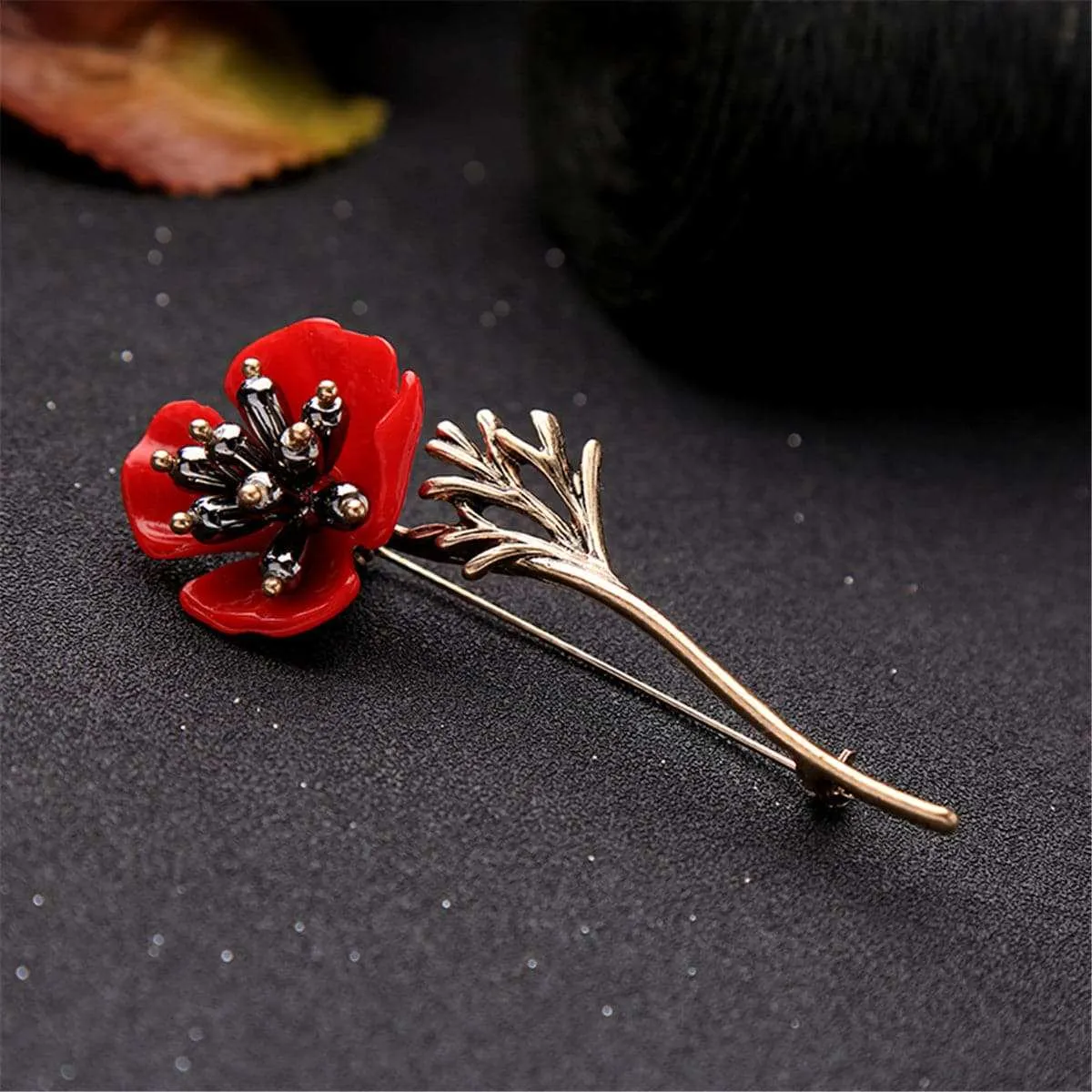 Red Enamel & Pearl Goldtone Plum Blossom Brooch sold by Zulily
