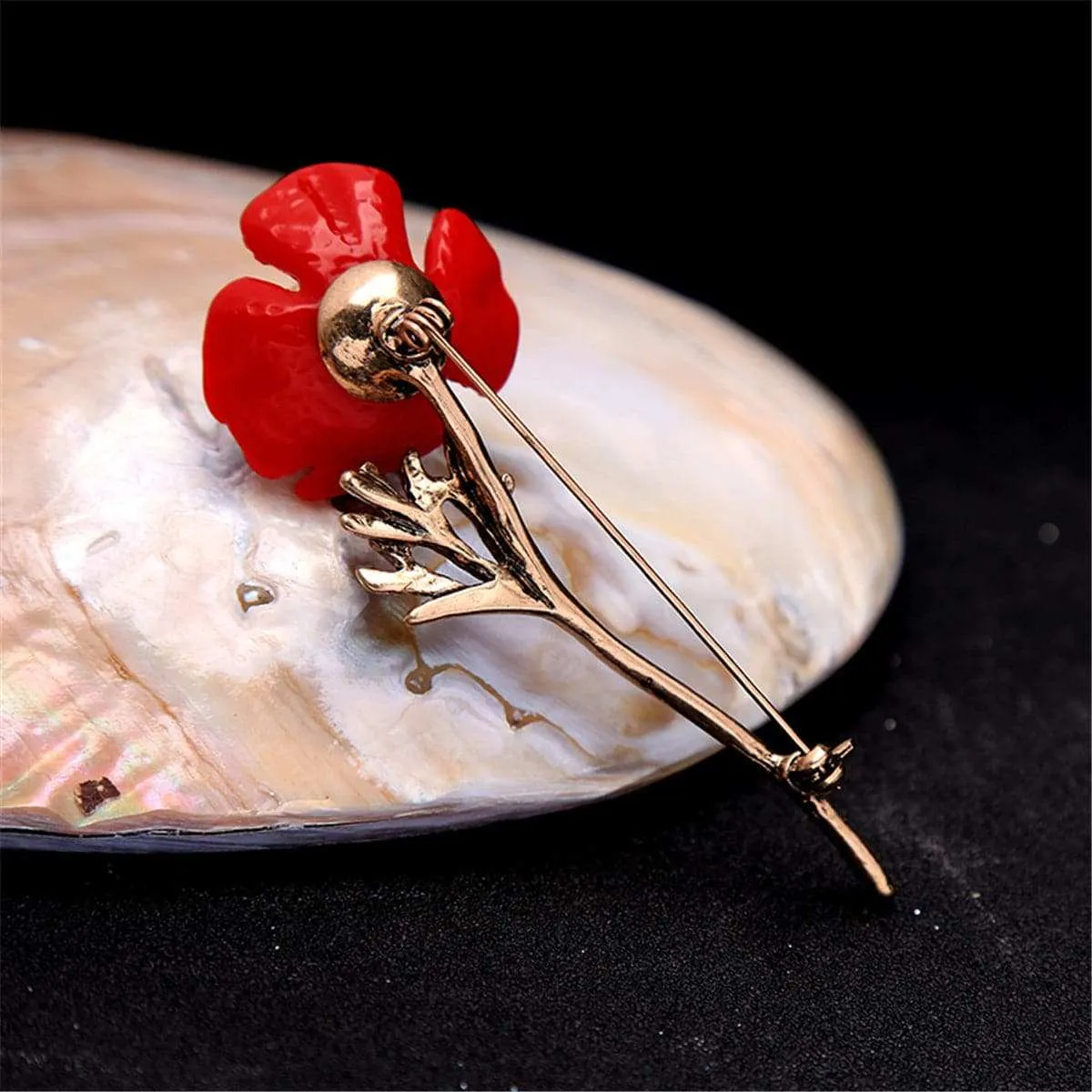 Red Enamel & Pearl Goldtone Plum Blossom Brooch sold by Zulily product image thumbnail 2