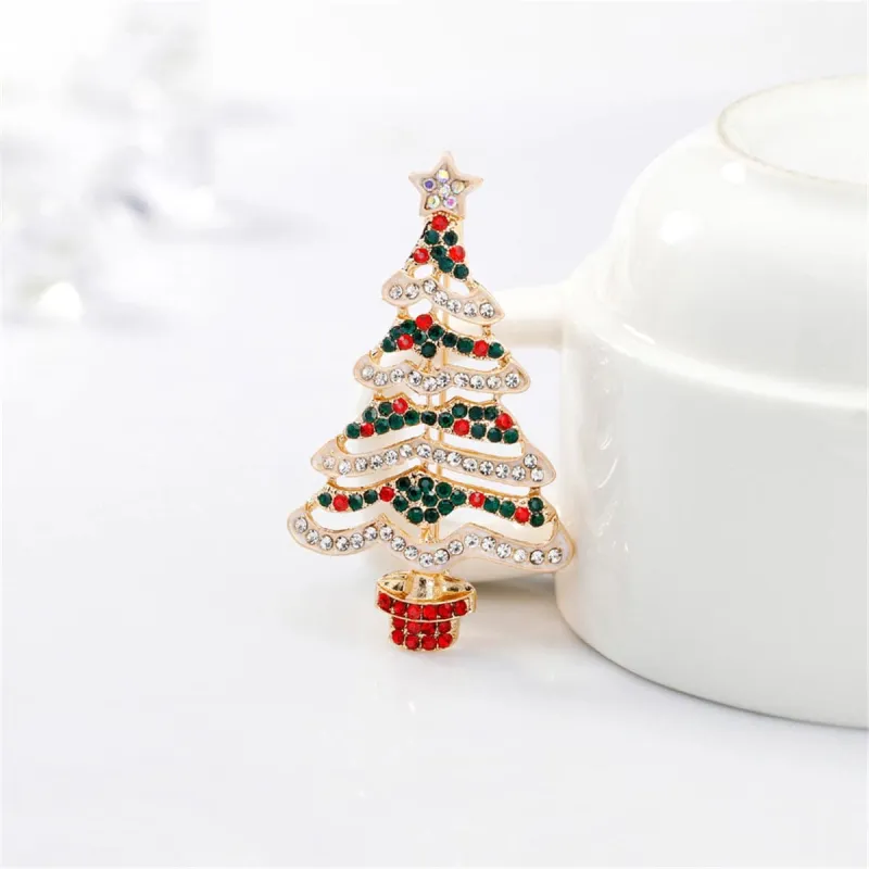 Cubic Zirconia & Goldtone Potted Christmas Tree Brooch made by Zulily