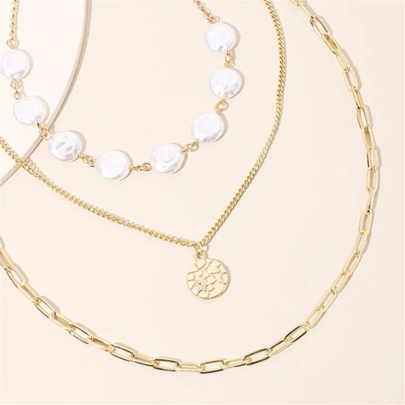 Pearl & Goldtone Sequin Triple-Layer Necklace Set made by Zulily