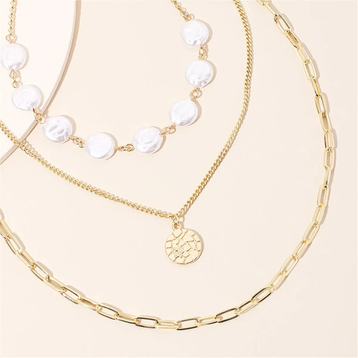 Pearl & Goldtone Sequin Triple-Layer Necklace Set sold by Zulily