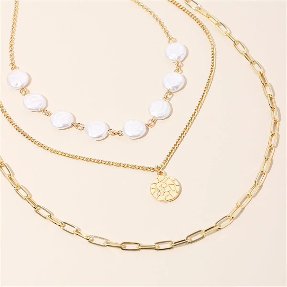 Pearl & Goldtone Sequin Triple-Layer Necklace Set sold by Zulily product image thumbnail 2