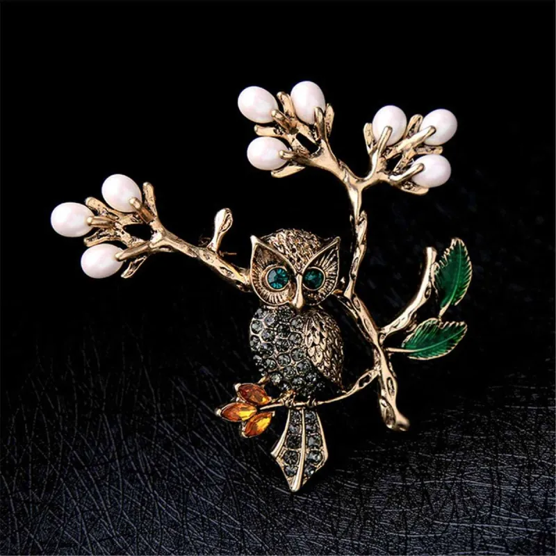 Pearl & Cubic Zirconia Goldtone Owl Branch Brooch made by Zulily