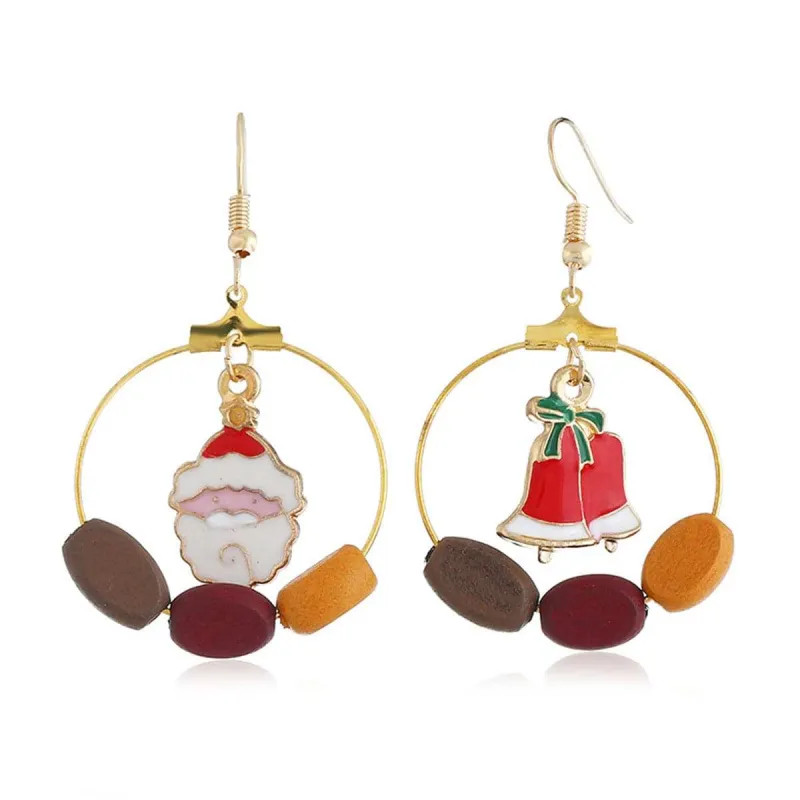 Wood & Goldtone Santa Claus & Bell Drop Earrings made by Zulily