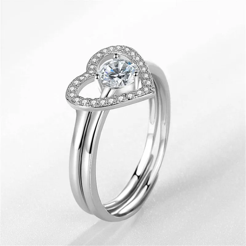 Two-piece Crystal & Cubic Zirconia Open Heart Ring Set made by Zulily