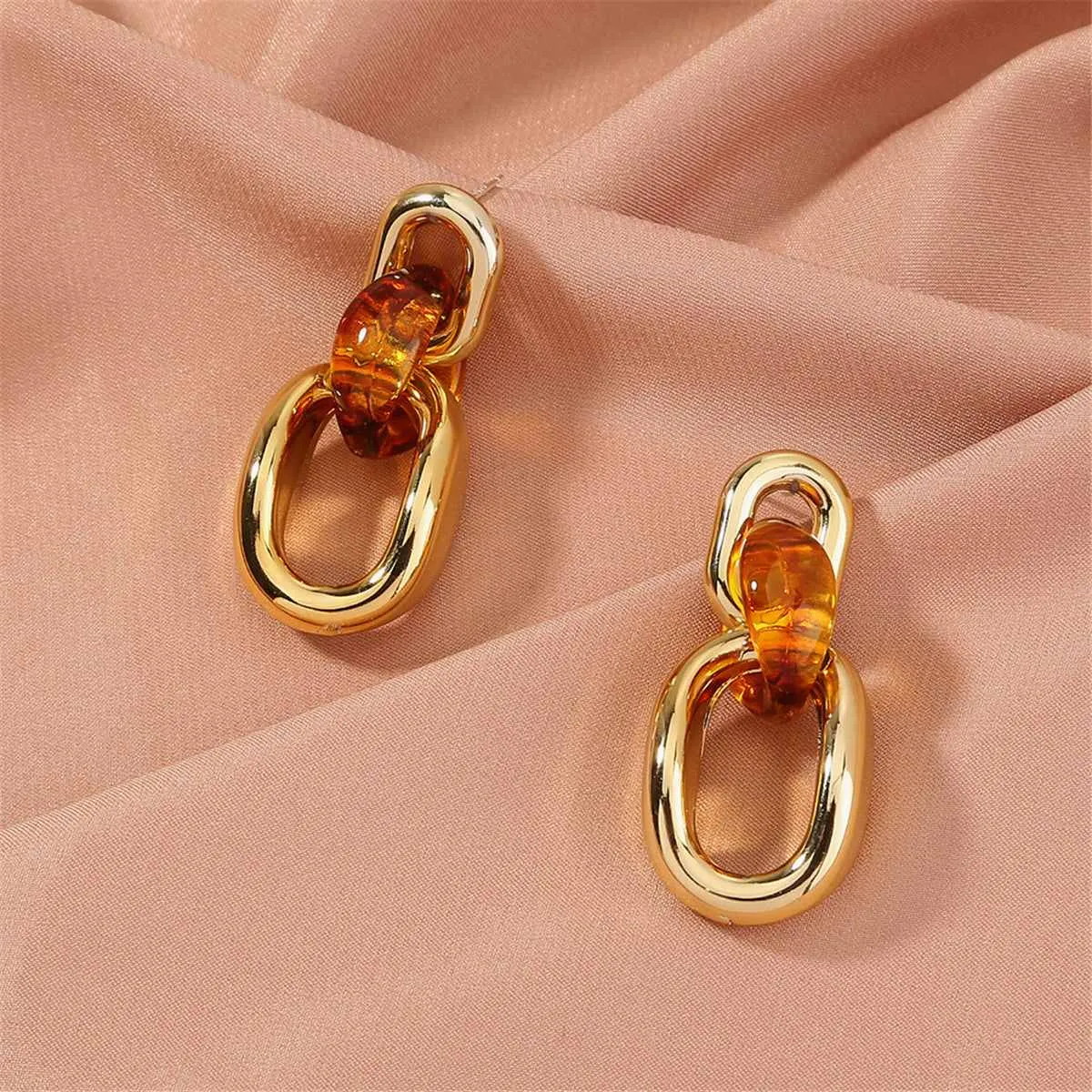 Orange & Goldtone Link Drop Earrings sold by Zulily product image thumbnail 2