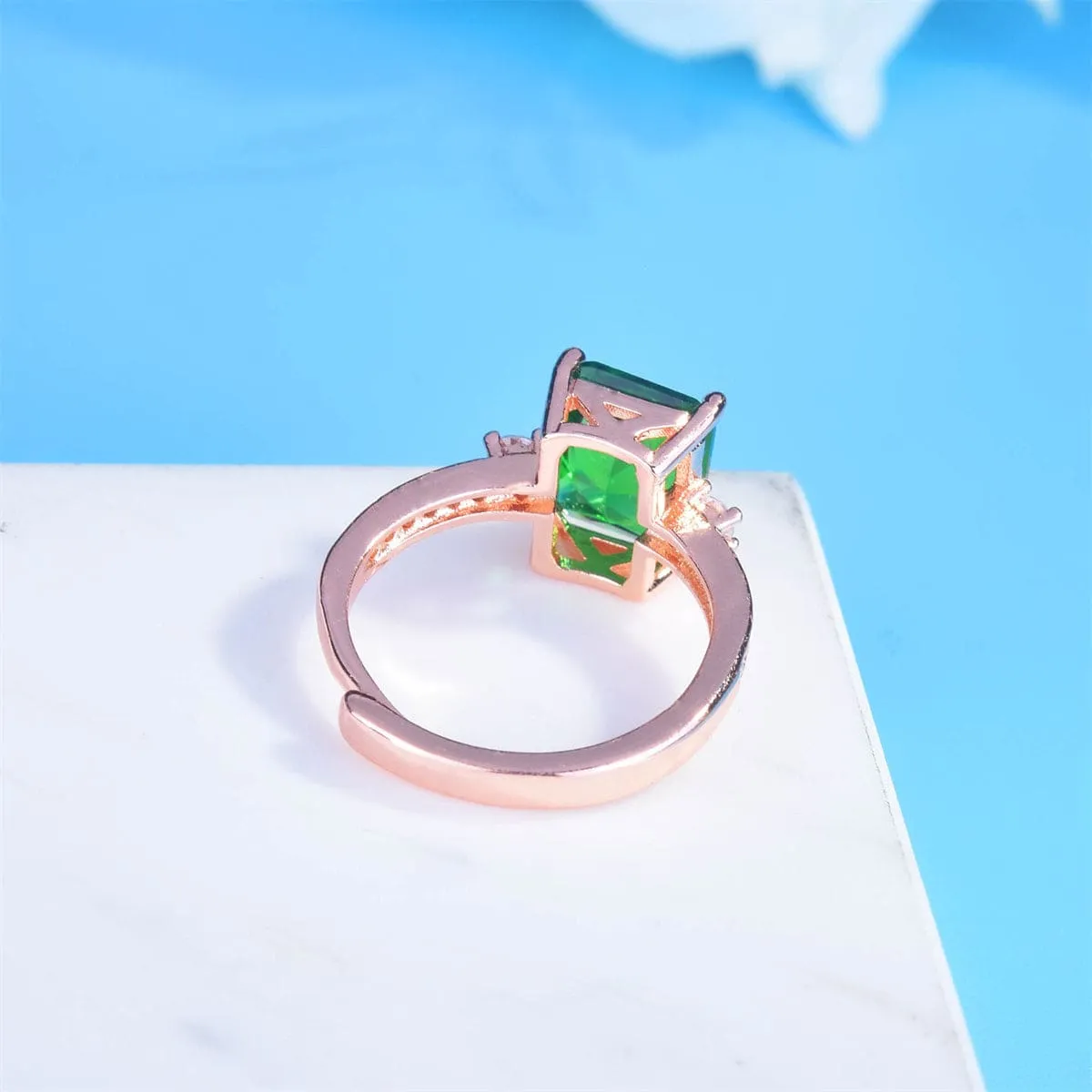 Green Crystal & Cubic Zirconia Rose Goldtone Adjustable Ring sold by Zulily product image thumbnail 2