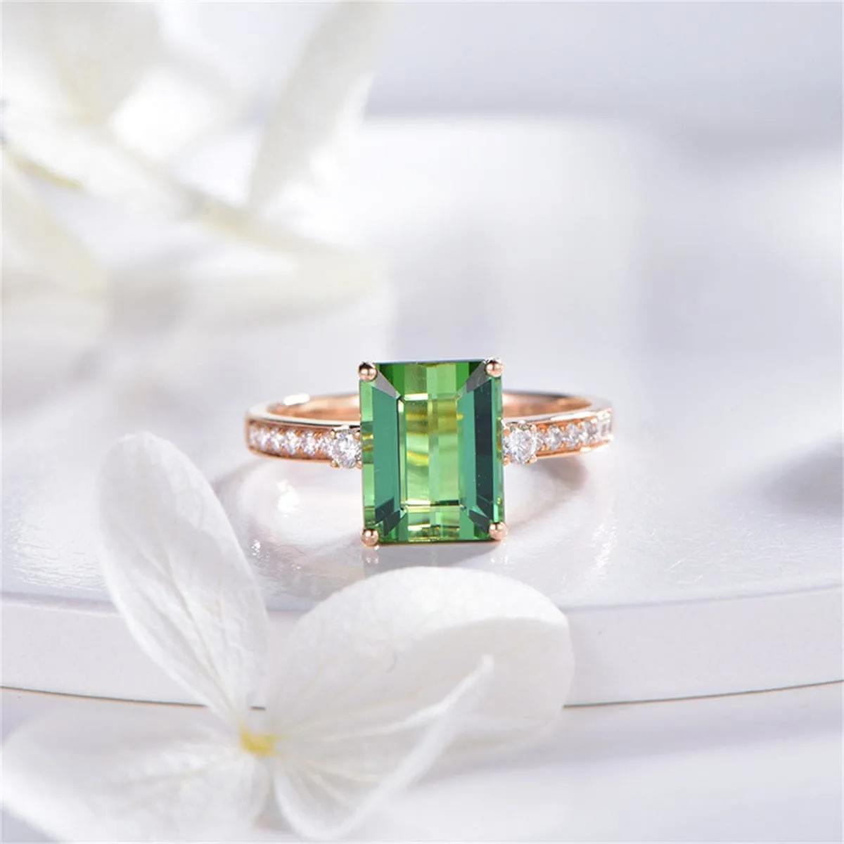 Green Crystal & Cubic Zirconia Rose Goldtone Adjustable Ring sold by Zulily