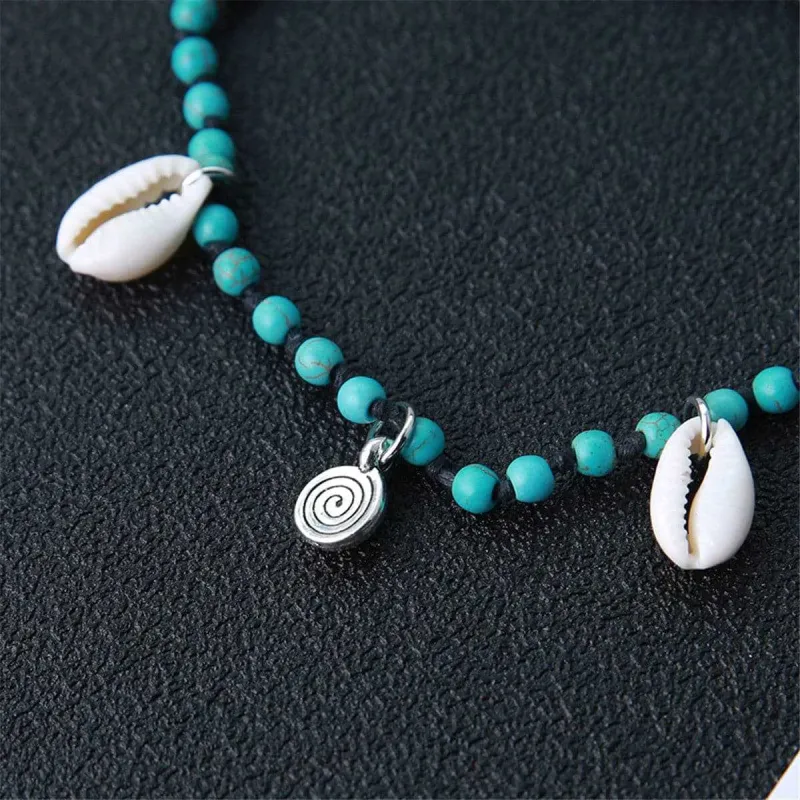 Turquoise & Silvertone Shell Adjustable Anklet made by Zulily