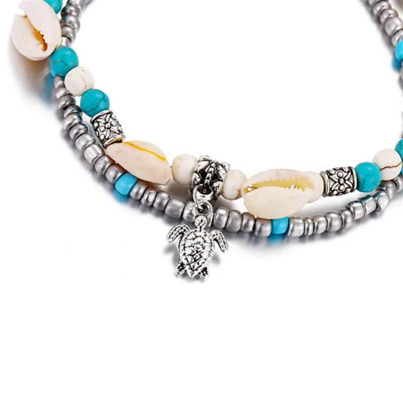Turquoise & Silvertone Tortoise Charm Anklet made by Zulily