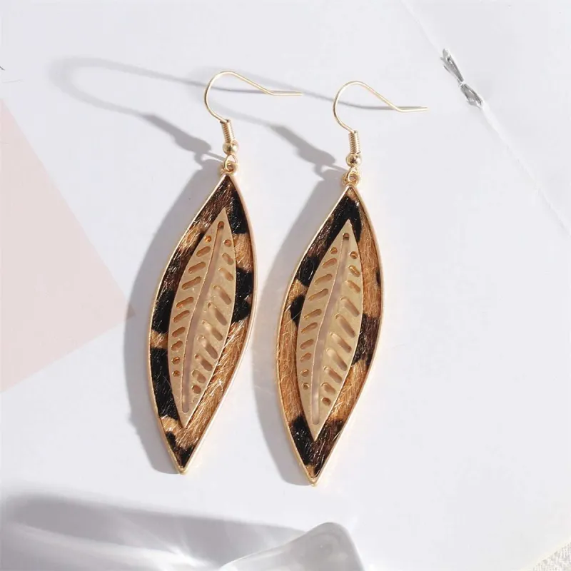 Khaki Polyurethane & Goldtone Leopard Leaf Drop Earrings made by Zulily