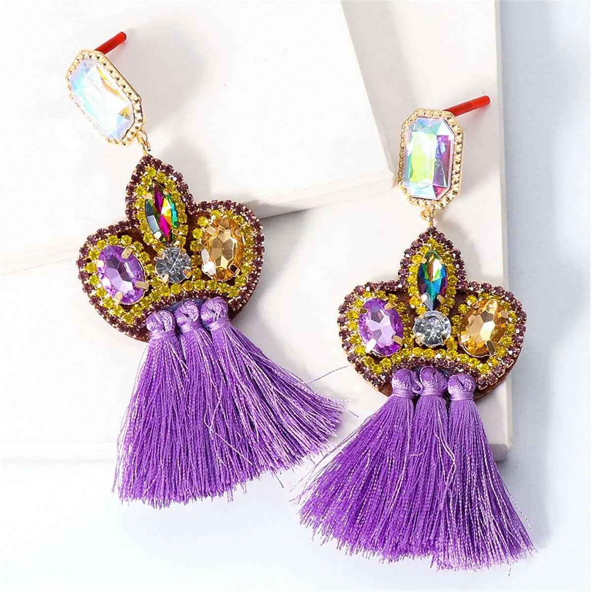 Purple Crystal & Cubic Zirconia Tassel Drop Earrings sold by Zulily