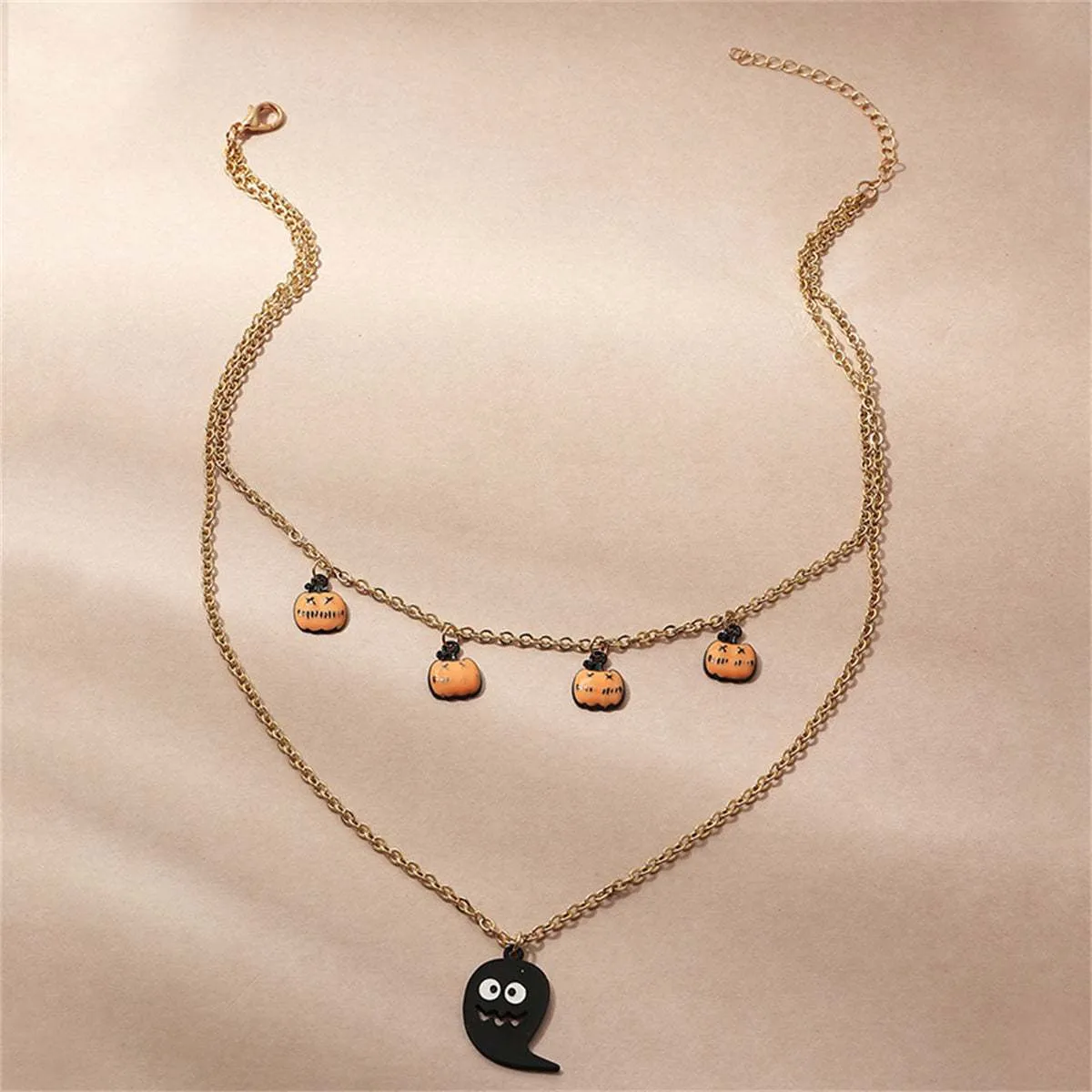Goldtone & Black Enamel Ghost & Pumpkin Station Layered Pendant Necklace sold by Zulily product image thumbnail 2