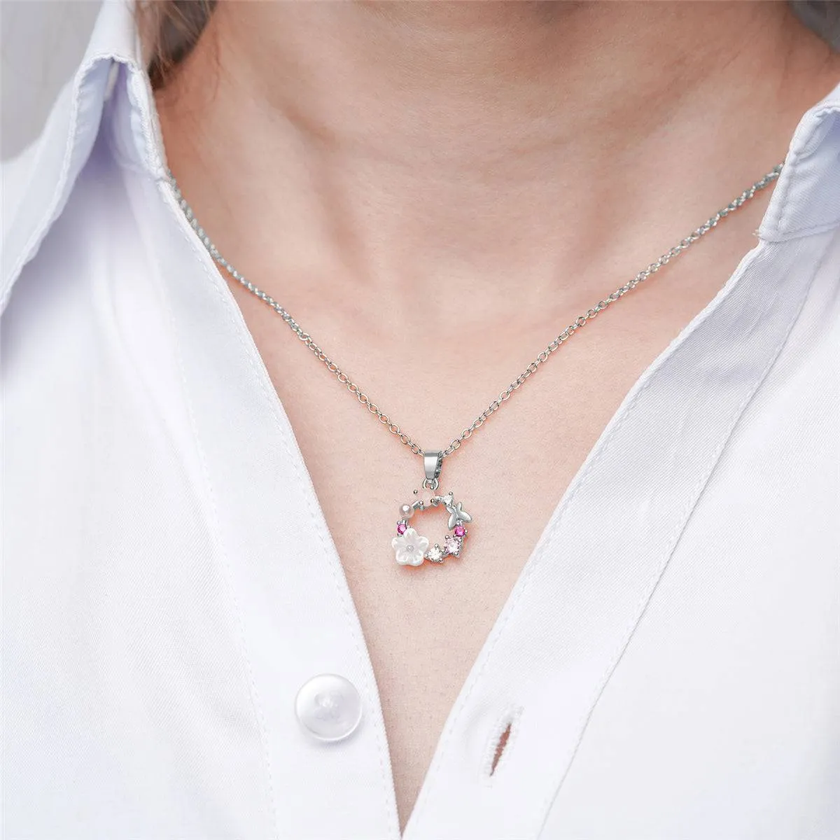 Cubic Zirconia & Cat's Eye Flower Pendant Necklace sold by Zulily product image thumbnail 2
