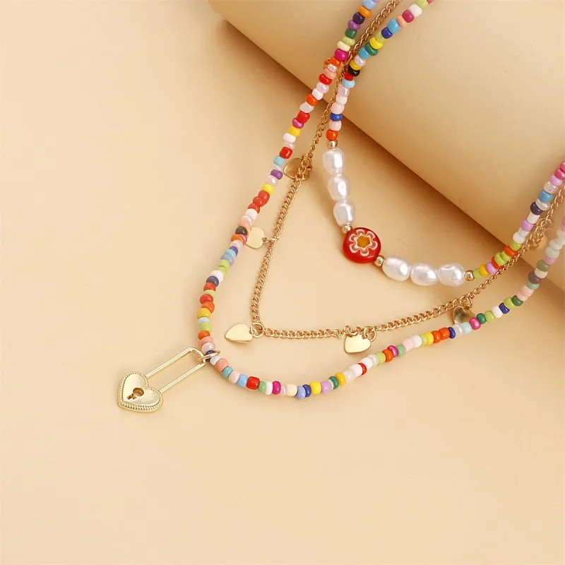 Multicolor Howlite & Pearl Goldtone Heart Pendant Necklace Set made by Zulily