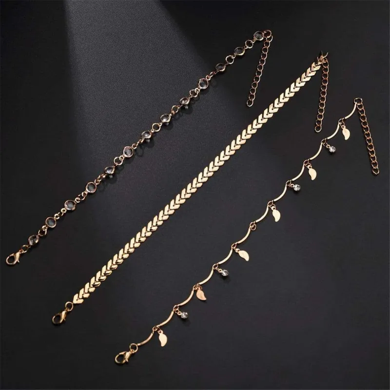Cubic Zirconia & Goldtone Leaf Charm Anklet Set made by Zulily