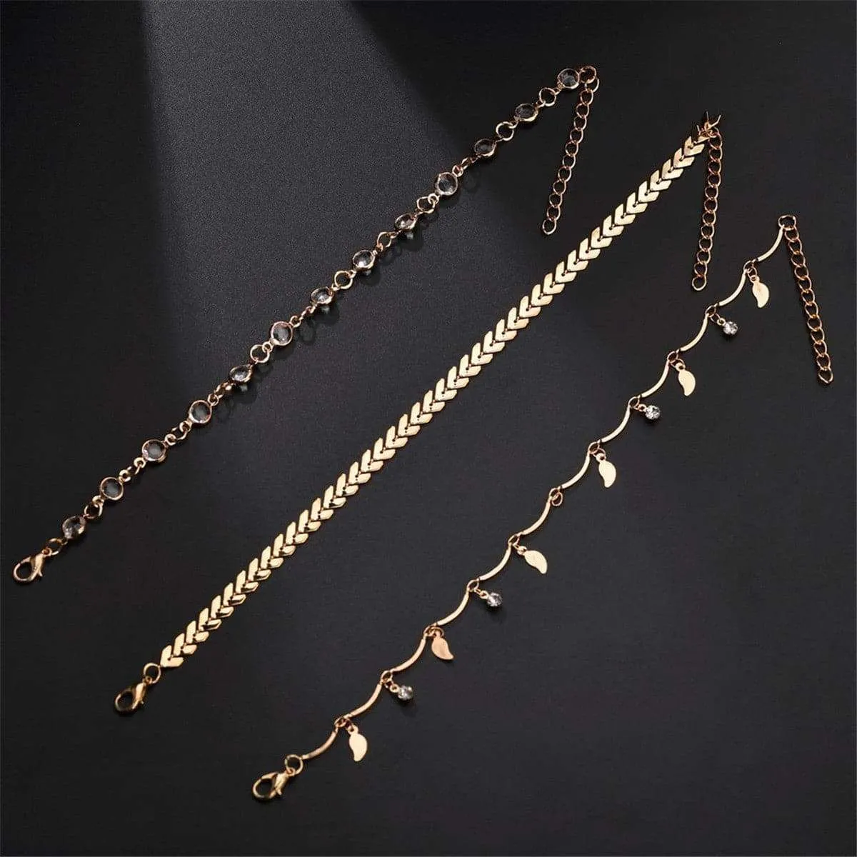 Cubic Zirconia & Goldtone Leaf Charm Anklet Set sold by Zulily