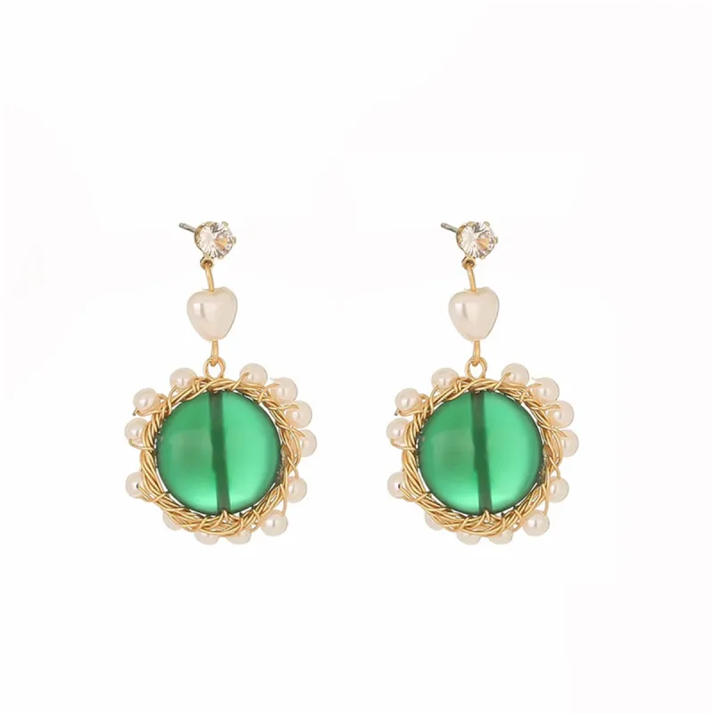 Cubic Zirconia & Green Resin Goldtone Circular Drop Earrings made by Zulily