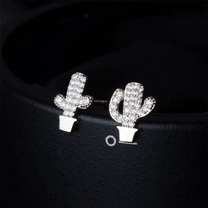 Cubic Zirconia & Silvertone Potted Cactus Stud Earrings made by Zulily